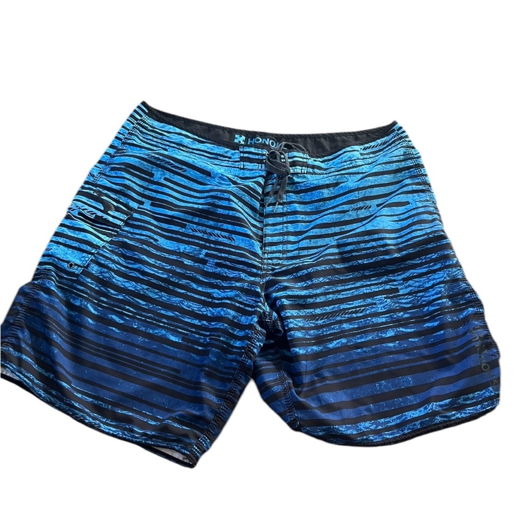 Honolua Men’s Blue Black Board Shorts Swim Shorts Size 42 Lace Up
